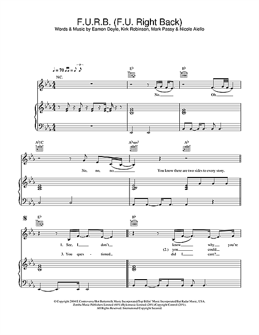 Learn to play Frankee F.U.R.B. (F.U. Right Back) sheet music for Piano Chords/Lyrics in minutes. Price: 3.9900$ Frankee F.U.R.B. (F.U. Right Back) sheet music notes and chords arranged for Piano Chords/Lyrics