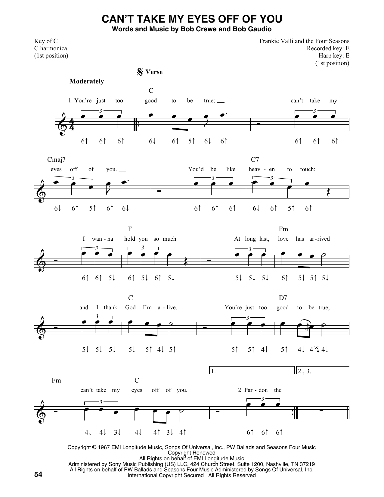 Frankie Valli & The Four Seasons Can't Take My Eyes Off Of You sheet music notes and chords. Download Printable PDF.