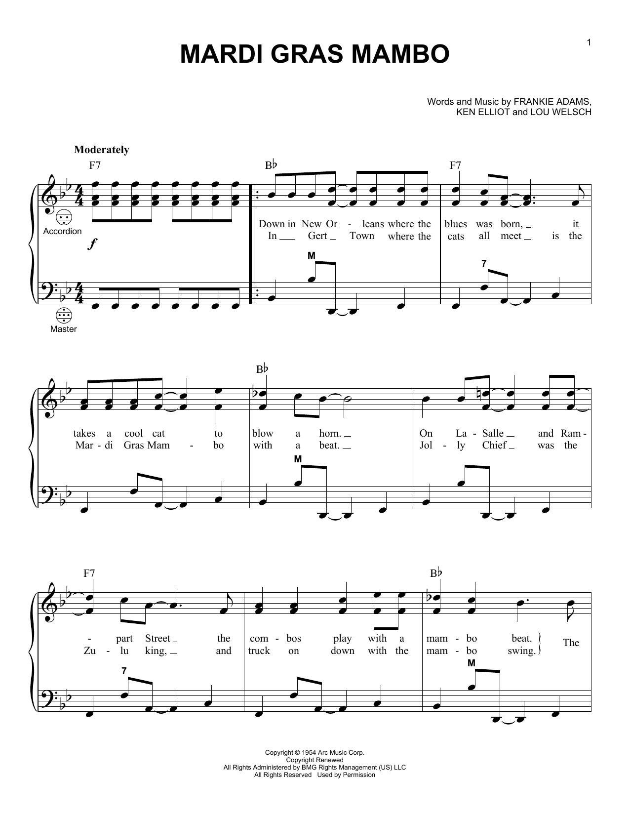 Frankie Adams Mardi Gras Mambo sheet music notes and chords. Download Printable PDF.