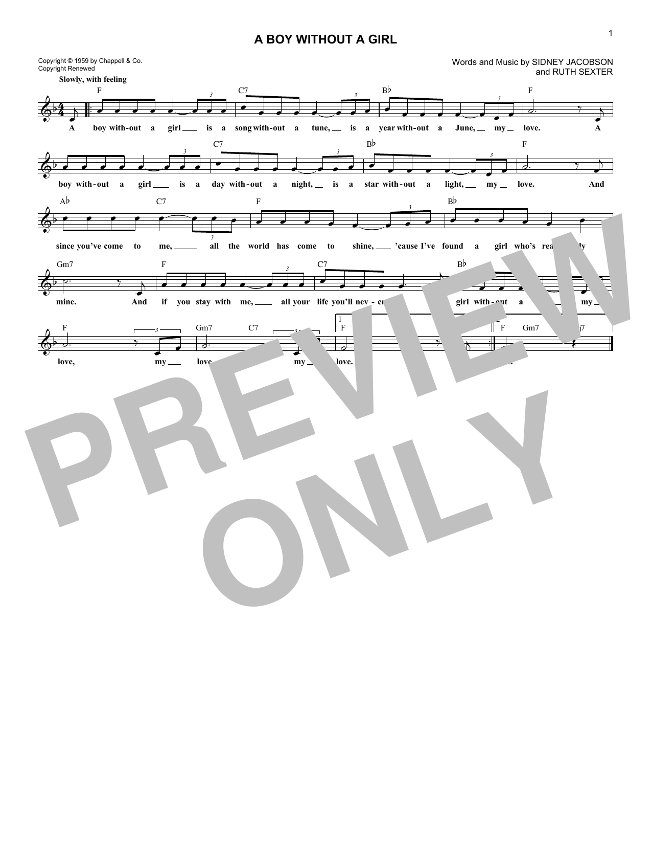 Learn to play Frankie Avalon A Boy Without A Girl sheet music for Lead Sheet / Fake Book in minutes. Price: 5.9900$ Frankie Avalon A Boy Without A Girl sheet music notes and chords arranged for Lead Sheet / Fake Book