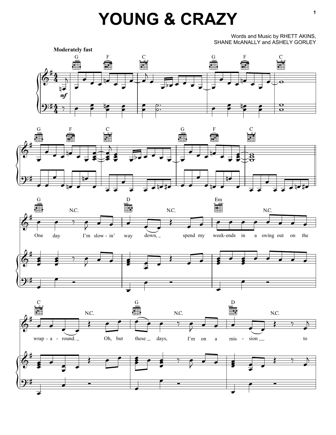 Frankie Ballard Young & Crazy sheet music notes and chords. Download Printable PDF.