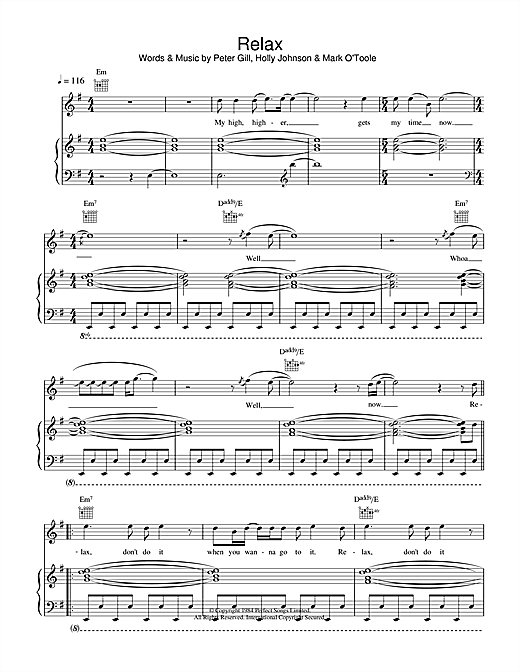 Frankie Goes To Hollywood Relax sheet music notes and chords. Download Printable PDF.