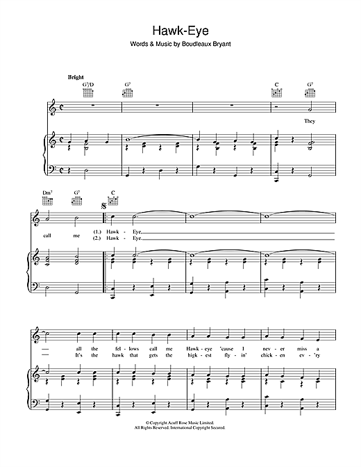 Frankie Laine Hawk-Eye sheet music notes and chords. Download Printable PDF.