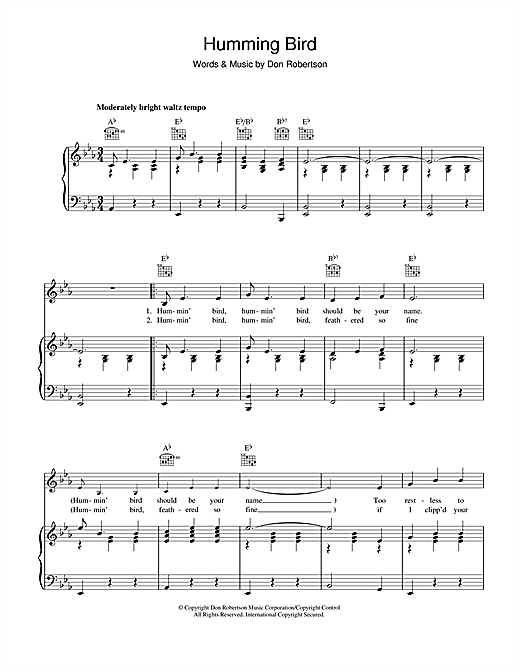 Frankie Laine Humming Bird sheet music notes and chords. Download Printable PDF.