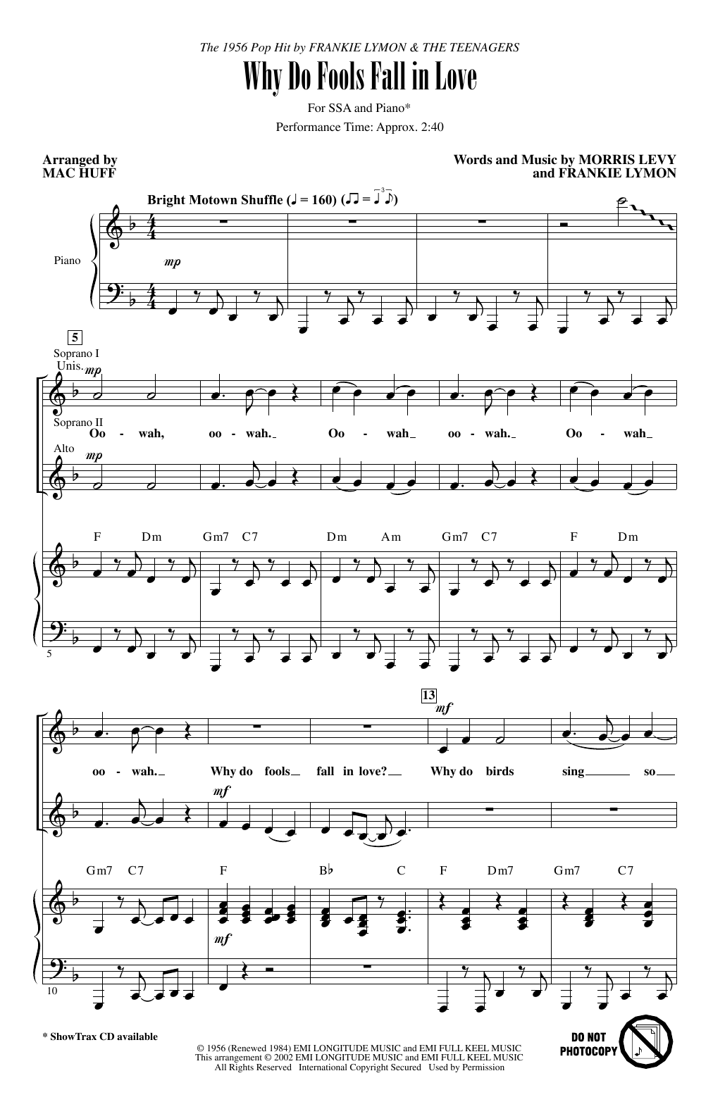Learn to play Frankie Lymon & The Teenagers Why Do Fools Fall In Love (arr. Mac Huff) sheet music for SSA Choir in minutes. Price: 3.9900$ Frankie Lymon & The Teenagers Why Do Fools Fall In Love (arr. Mac Huff) sheet music notes and chords arranged for SSA Choir