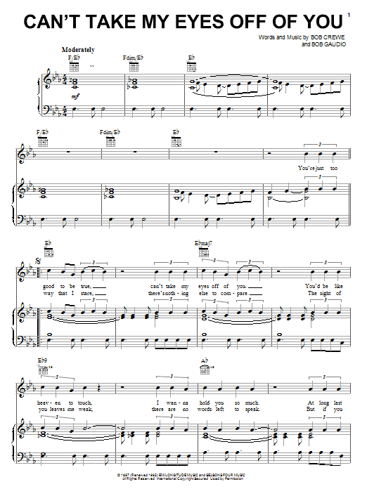 Frankie Valli The Four Seasons Can T Take My Eyes Off Of You From Jersey Boys Sheet Music Pdf Notes Chords Musical Show Score Easy Piano Download Printable Sku 92873