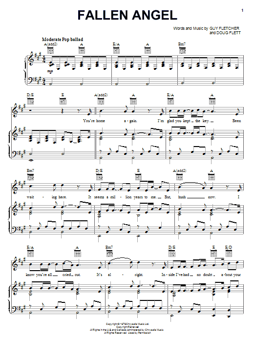 Frankie Valli The Four Seasons Fallen Angel Sheet Music Pdf Notes Chords Pop Score Piano Vocal Guitar Right Hand Melody Download Printable Sku 54715