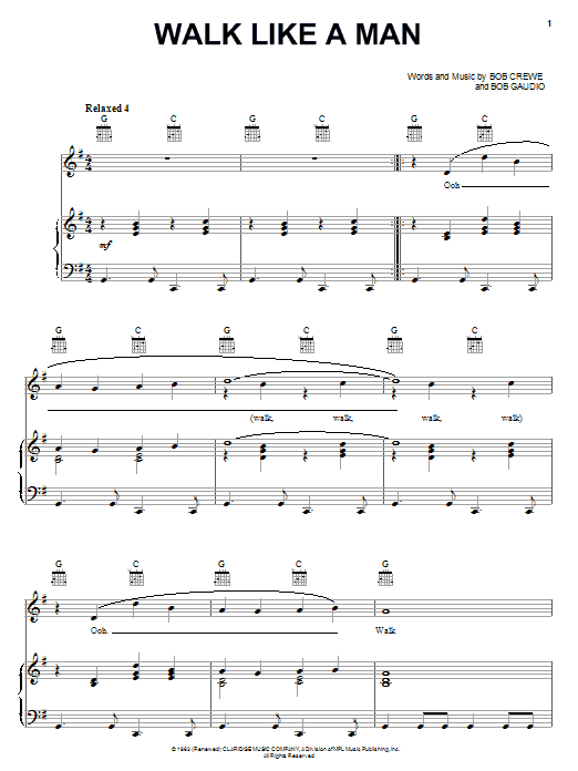 Frankie Valli & The Four Seasons Walk Like A Man sheet music notes and chords. Download Printable PDF.