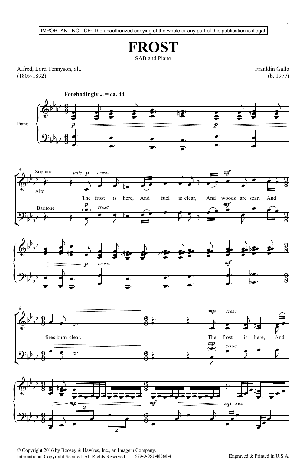 Franklin Gallo Frost sheet music notes and chords. Download Printable PDF.