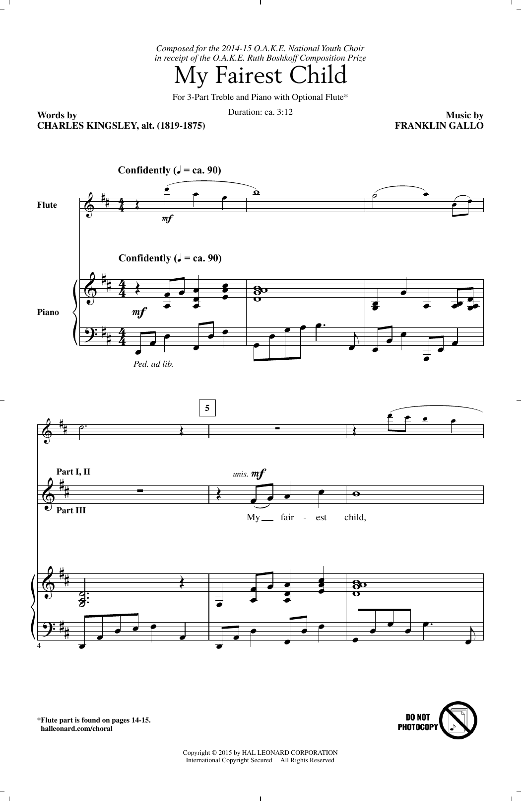 Franklin Gallo My Fairest Child sheet music notes and chords. Download Printable PDF.