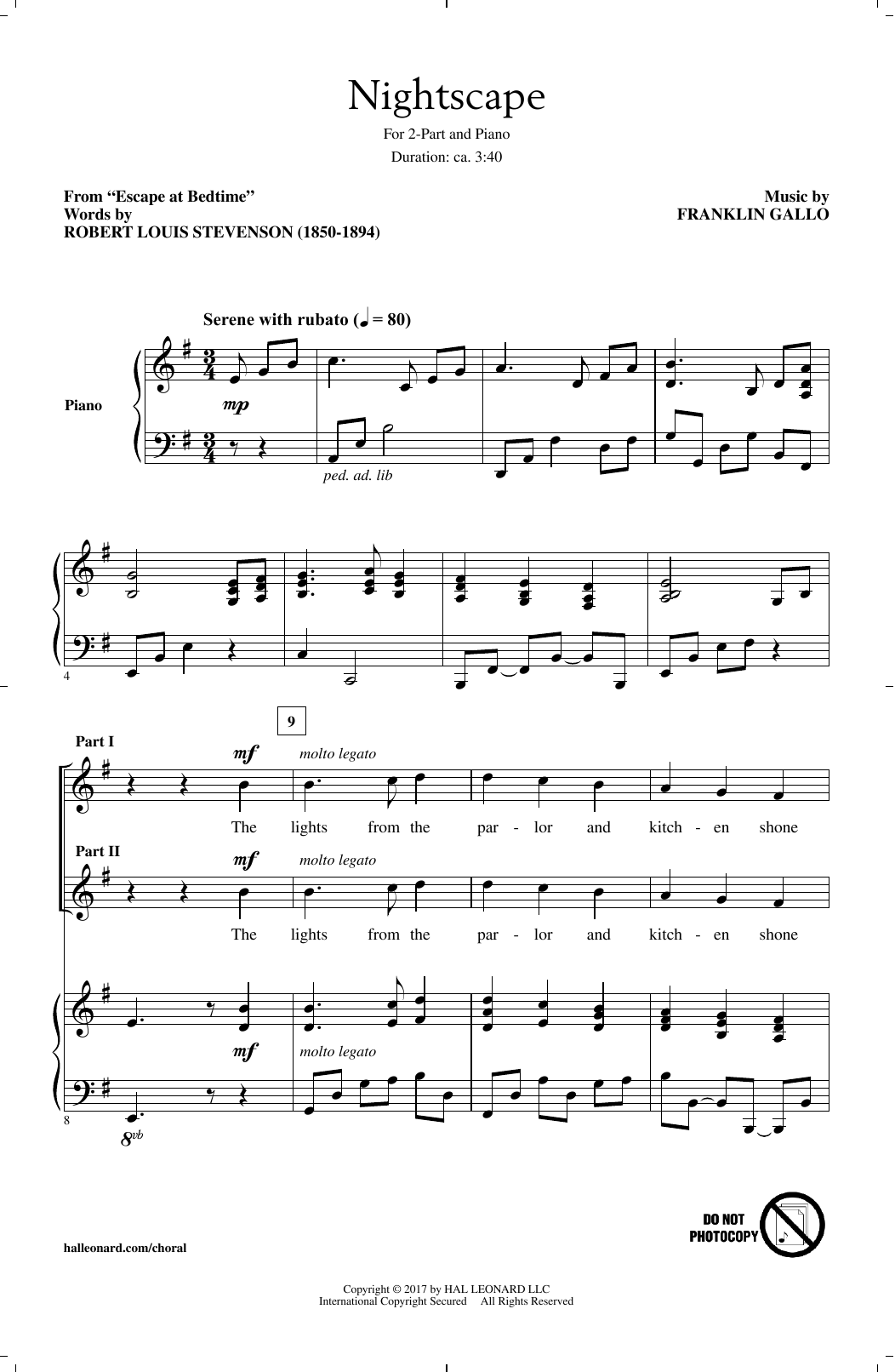 Franklin Gallo Nightscape sheet music notes and chords. Download Printable PDF.