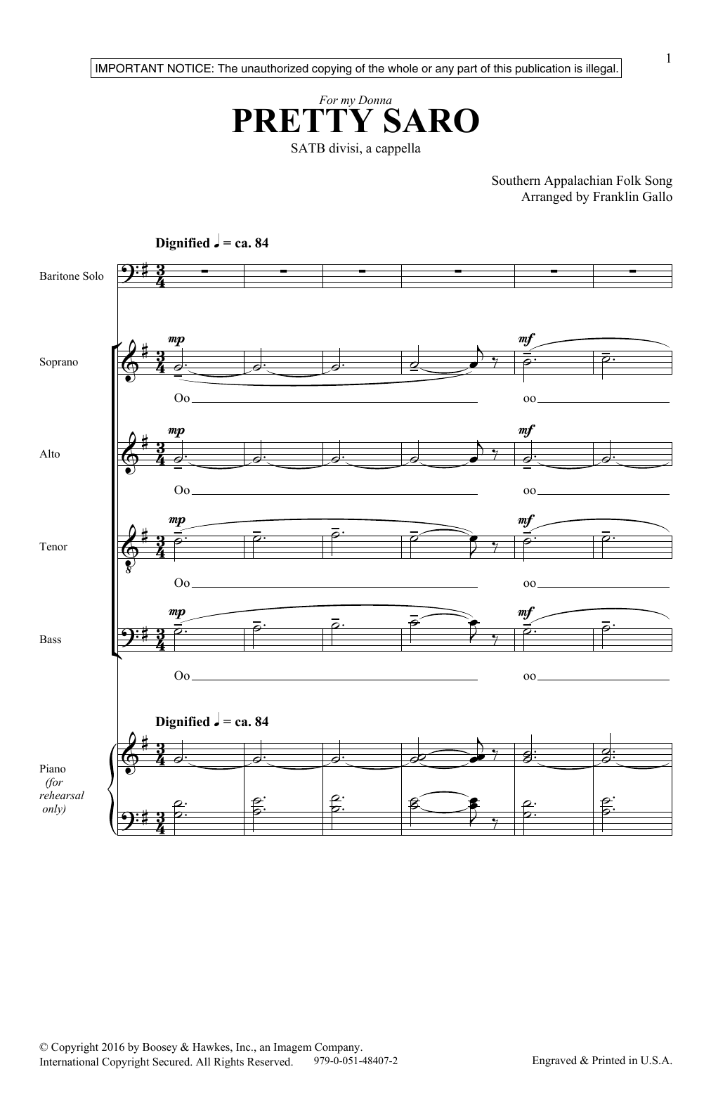 Franklin Gallo Pretty Saro sheet music notes and chords. Download Printable PDF.