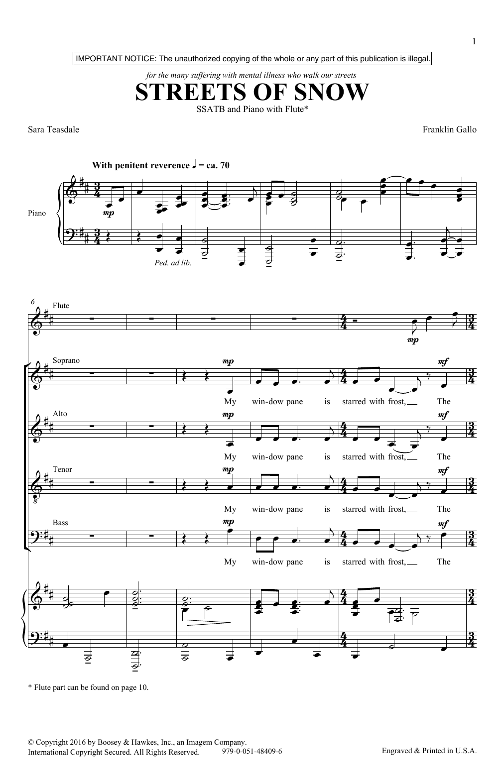 Franklin Gallo Streets Of Snow sheet music notes and chords. Download Printable PDF.