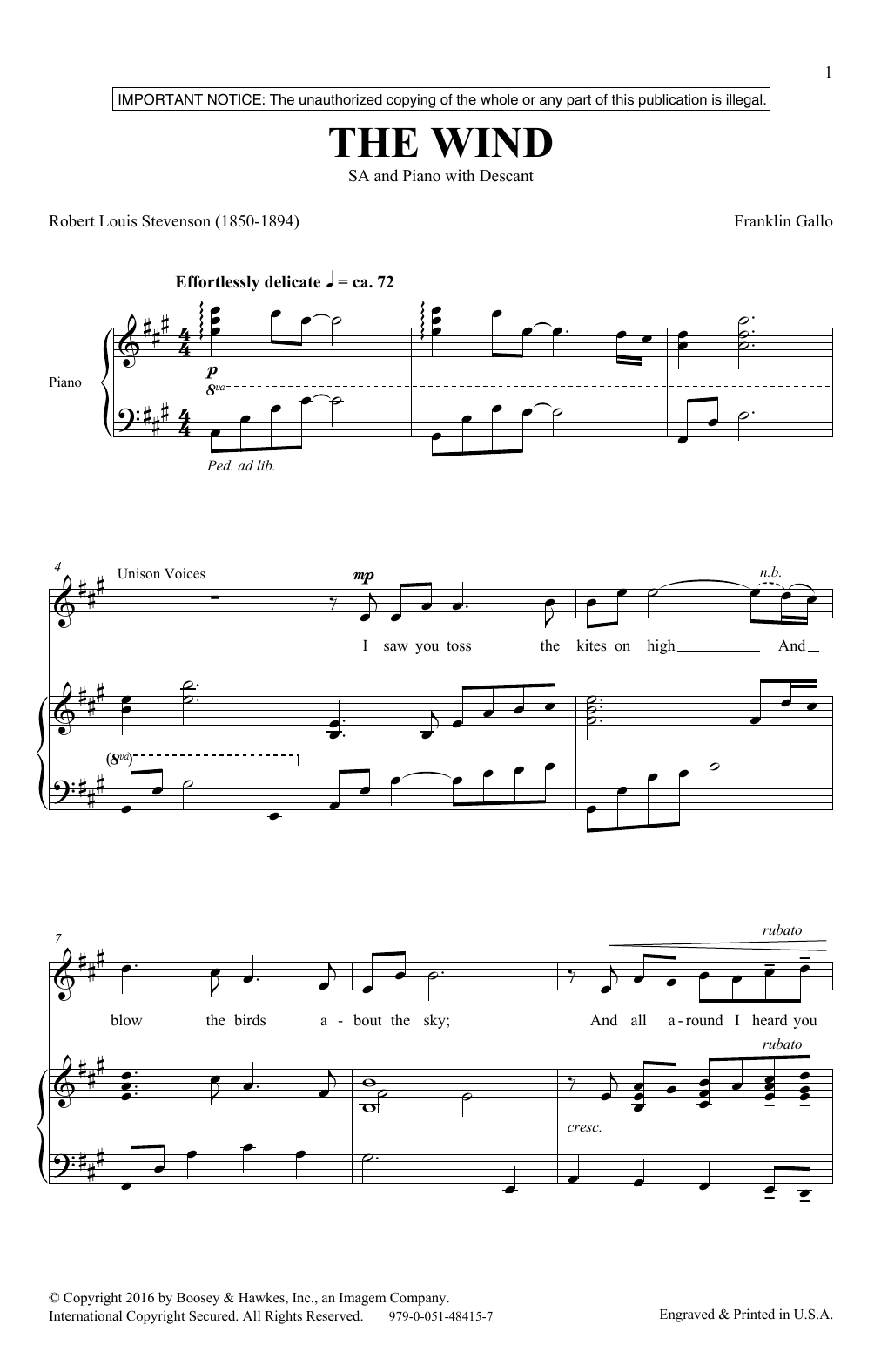 Franklin Gallo The Wind sheet music notes and chords. Download Printable PDF.