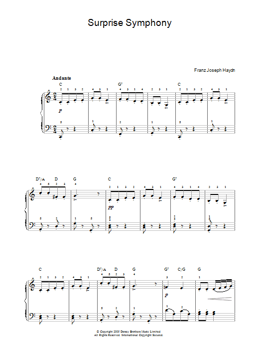 Franz Joseph Haydn The Surprise Symphony sheet music notes and chords. Download Printable PDF.