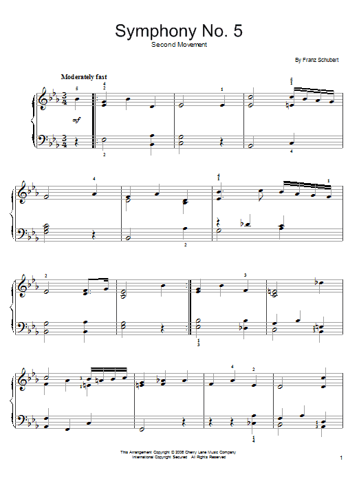 Franz Schubert Symphony No. 5 sheet music notes and chords. Download Printable PDF.