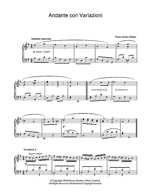 Learn to play Franz Anton Weber Andante Con Variazioni sheet music for Piano Solo in minutes. Franz Anton Weber Andante Con Variazioni sheet music notes and chords