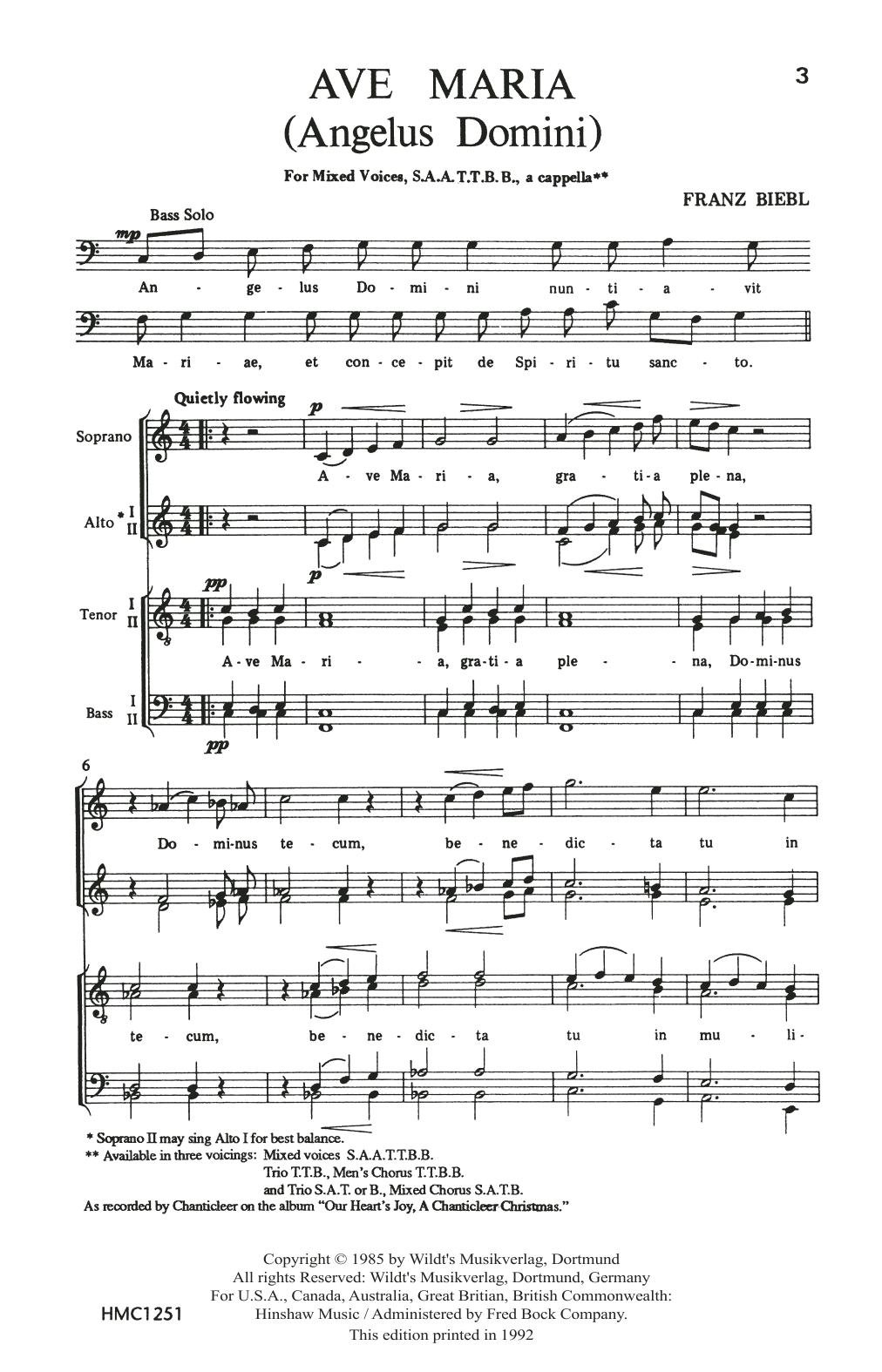 Franz Biebl Ave Maria sheet music notes and chords. Download Printable PDF.