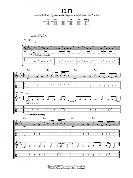 Franz Ferdinand 40 Ft sheet music notes and chords. Download Printable PDF.