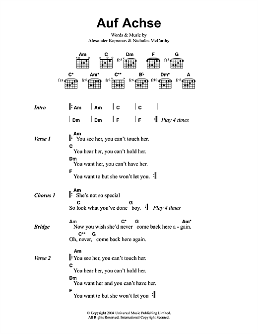 Franz Ferdinand Auf Achse sheet music notes and chords. Download Printable PDF.