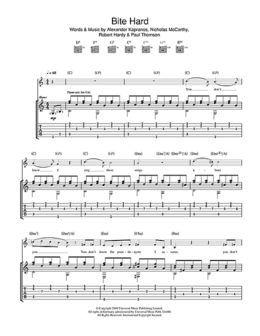 Franz Ferdinand Bite Hard sheet music notes and chords. Download Printable PDF.