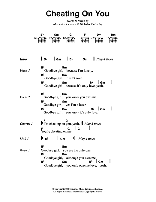 Franz Ferdinand Cheating On You sheet music notes and chords. Download Printable PDF.