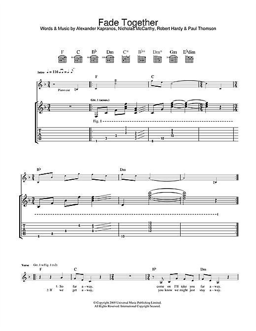 Franz Ferdinand Fade Together sheet music notes and chords. Download Printable PDF.