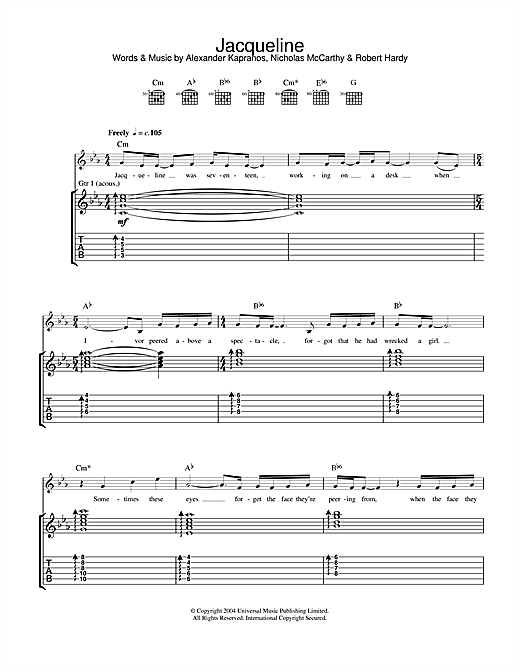 Franz Ferdinand Jacqueline sheet music notes and chords. Download Printable PDF.