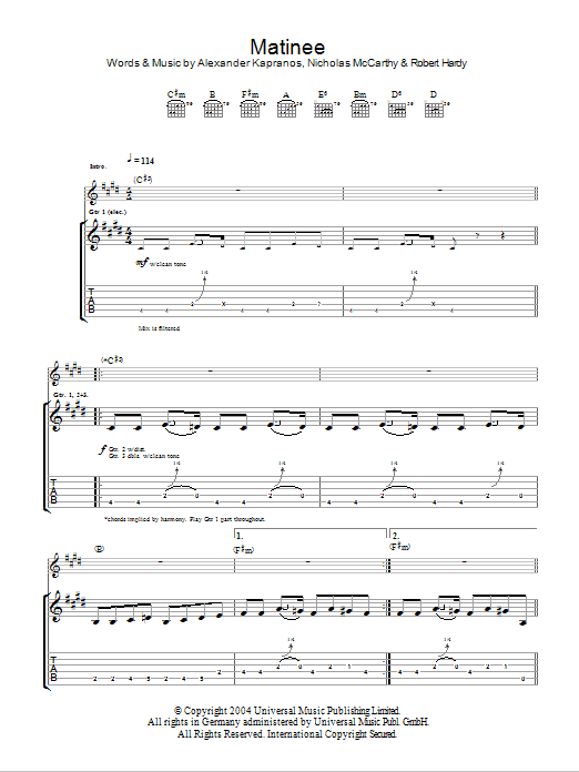 Franz Ferdinand The Dark Of The Matinee sheet music notes and chords. Download Printable PDF.