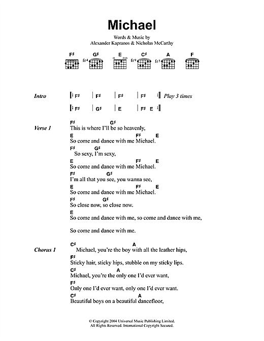 Franz Ferdinand Michael sheet music notes and chords. Download Printable PDF.