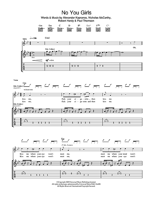 Franz Ferdinand No You Girls sheet music notes and chords. Download Printable PDF.