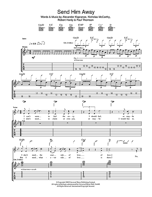 Franz Ferdinand Send Him Away sheet music notes and chords. Download Printable PDF.