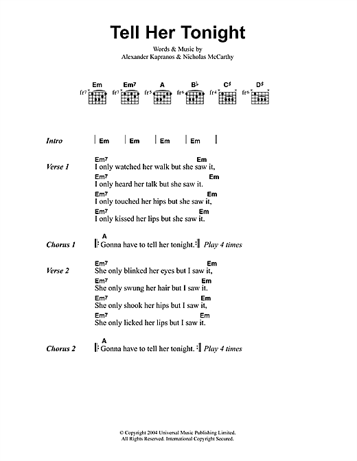 Franz Ferdinand Tell Her Tonight sheet music notes and chords. Download Printable PDF.