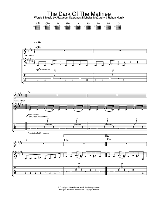 Franz Ferdinand The Dark Of The Matinee sheet music notes and chords. Download Printable PDF.