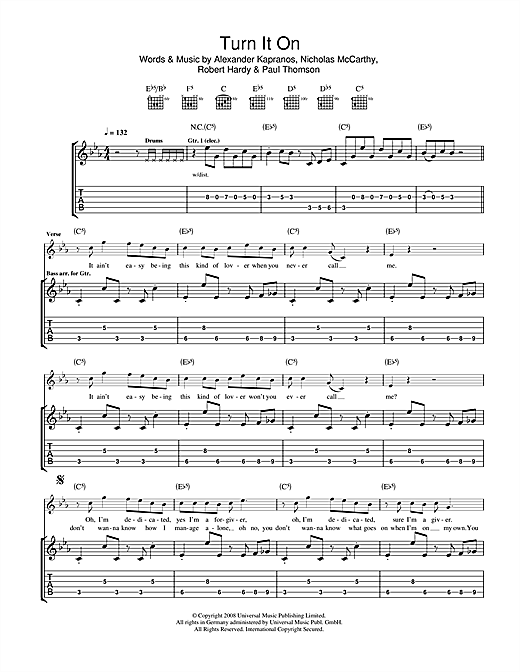 Learn to play Franz Ferdinand Turn It On sheet music for Guitar Tab in minutes. Price: 7.8900$ Franz Ferdinand Turn It On sheet music notes and chords arranged for Guitar Tab