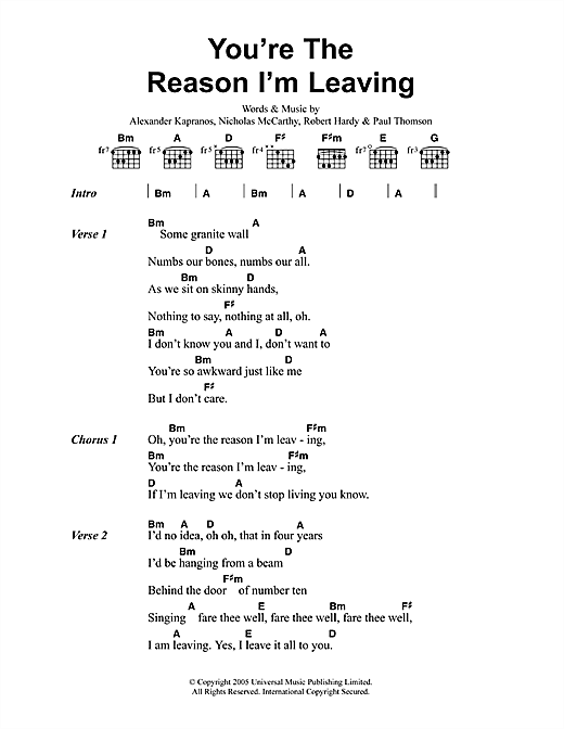 Franz Ferdinand You Re The Reason I M Leaving Sheet Music Pdf Notes Chords Rock Score Guitar Chords Lyrics Download Printable Sku 46167