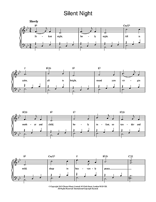 Franz Gruber Silent Night sheet music notes and chords. Download Printable PDF.
