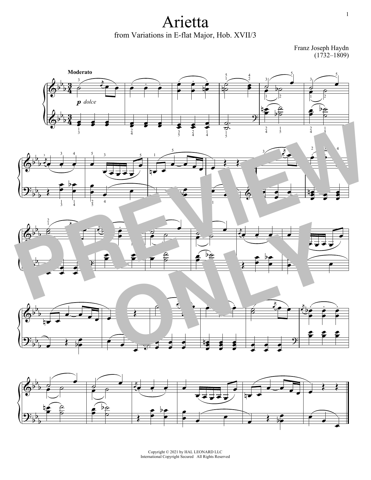 Franz Joseph Haydn Arietta sheet music notes and chords. Download Printable PDF.