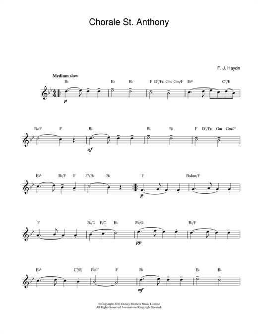 Franz Joseph Haydn Chorale St.Anthony sheet music notes and chords. Download Printable PDF.