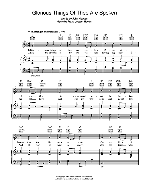 Learn to play Franz Joseph Haydn Glorious Things Of Thee Are Spoken sheet music for Piano Solo in minutes. Franz Joseph Haydn Glorious Things Of Thee Are Spoken sheet music notes and chords. Download Printable PDF.