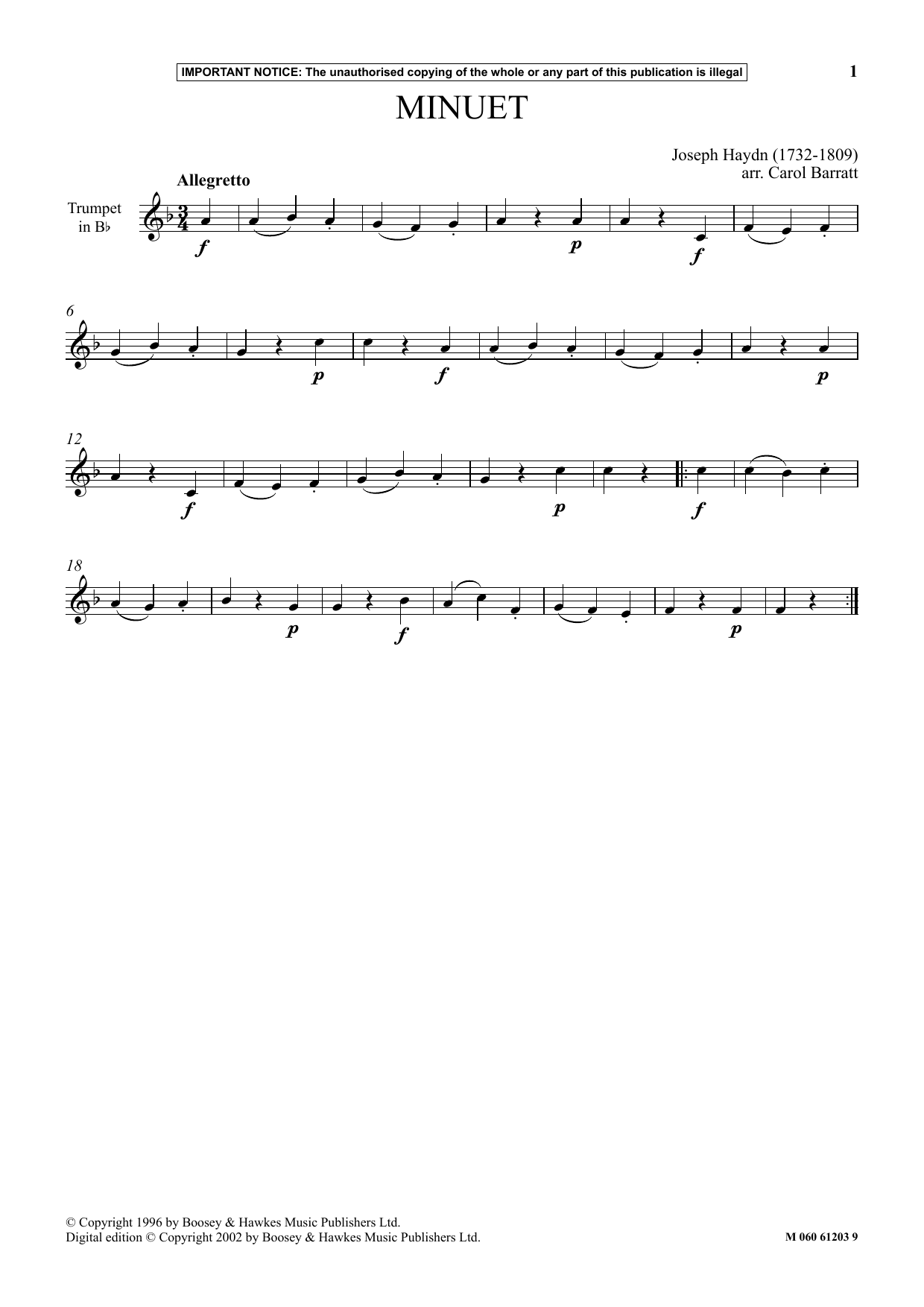 Joseph Haydn Minuet sheet music notes and chords. Download Printable PDF.