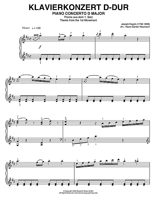Learn to play Franz Joseph Haydn Piano Concerto In D Major, Theme From 1st Movement sheet music for Piano Solo in minutes. Franz Joseph Haydn Piano Concerto In D Major, Theme From 1st Movement sheet music notes and chords