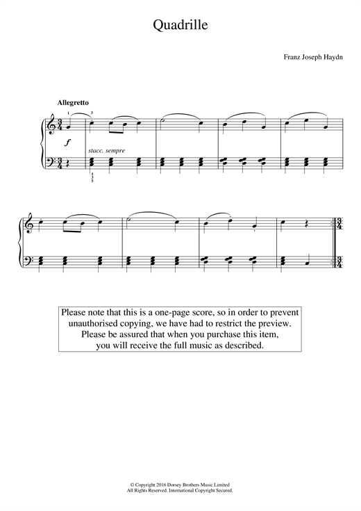 Franz Joseph Haydn Quadrille sheet music notes and chords. Download Printable PDF.