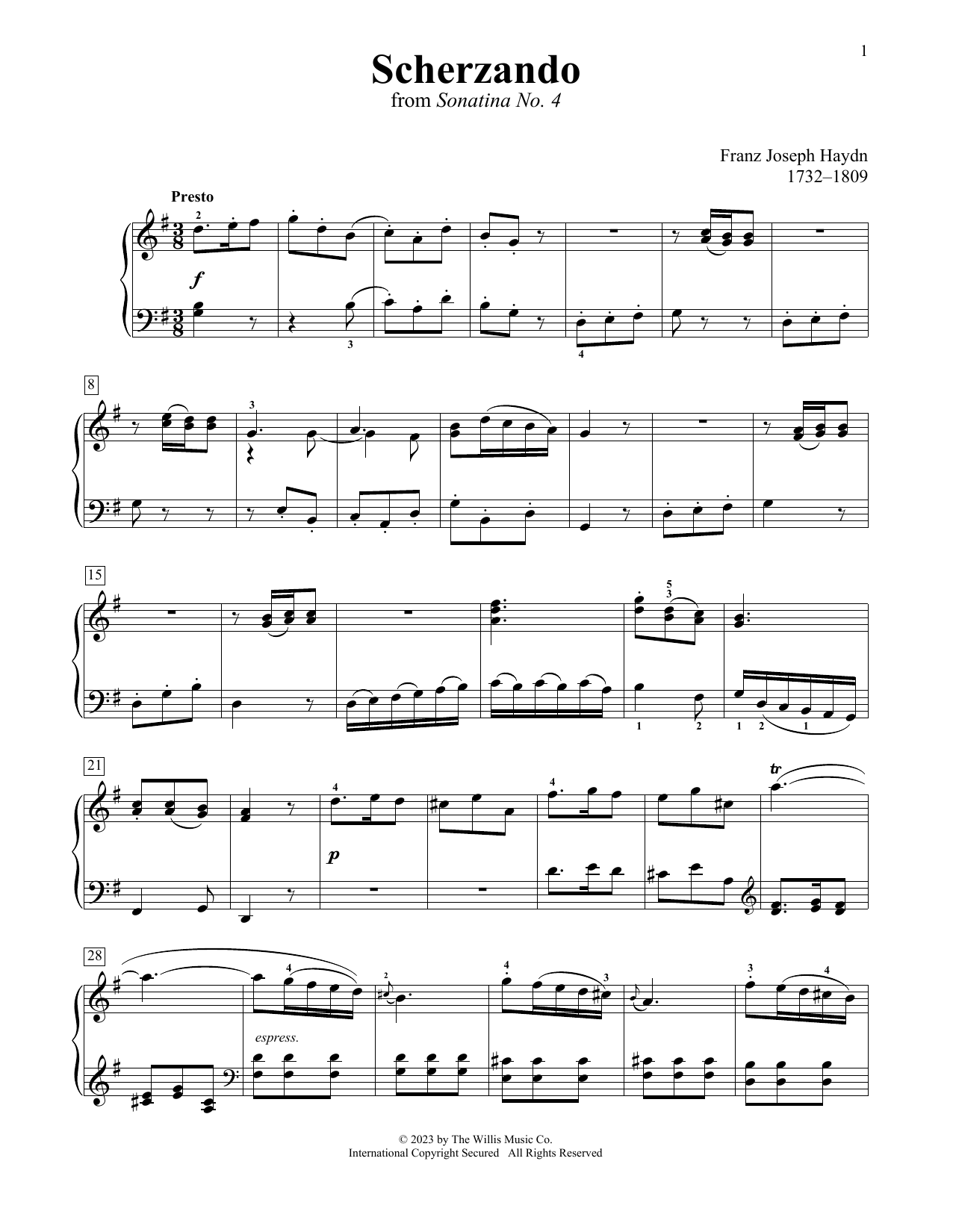 Franz Joseph Haydn Scherzando sheet music notes and chords. Download Printable PDF.