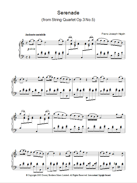 Franz Joseph Haydn "Serenade For Strings, Op. 3, No. 5" Sheet Music for