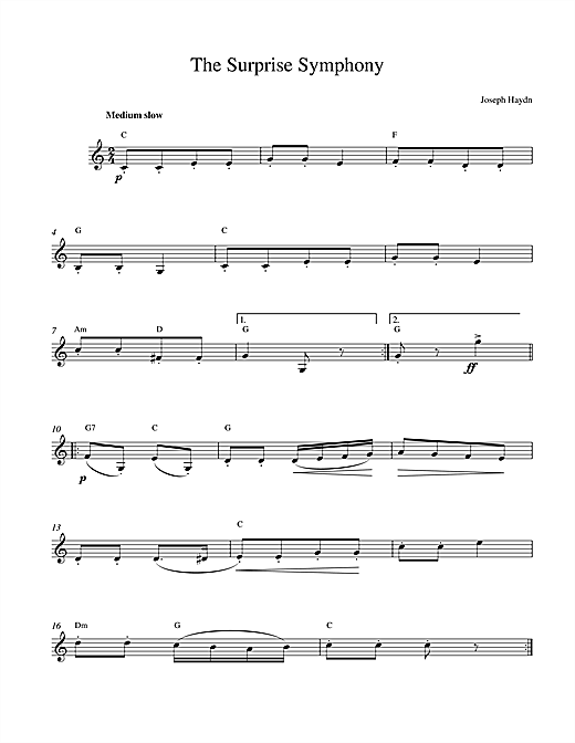 Franz Joseph Haydn The Surprise Symphony sheet music notes and chords. Download Printable PDF.