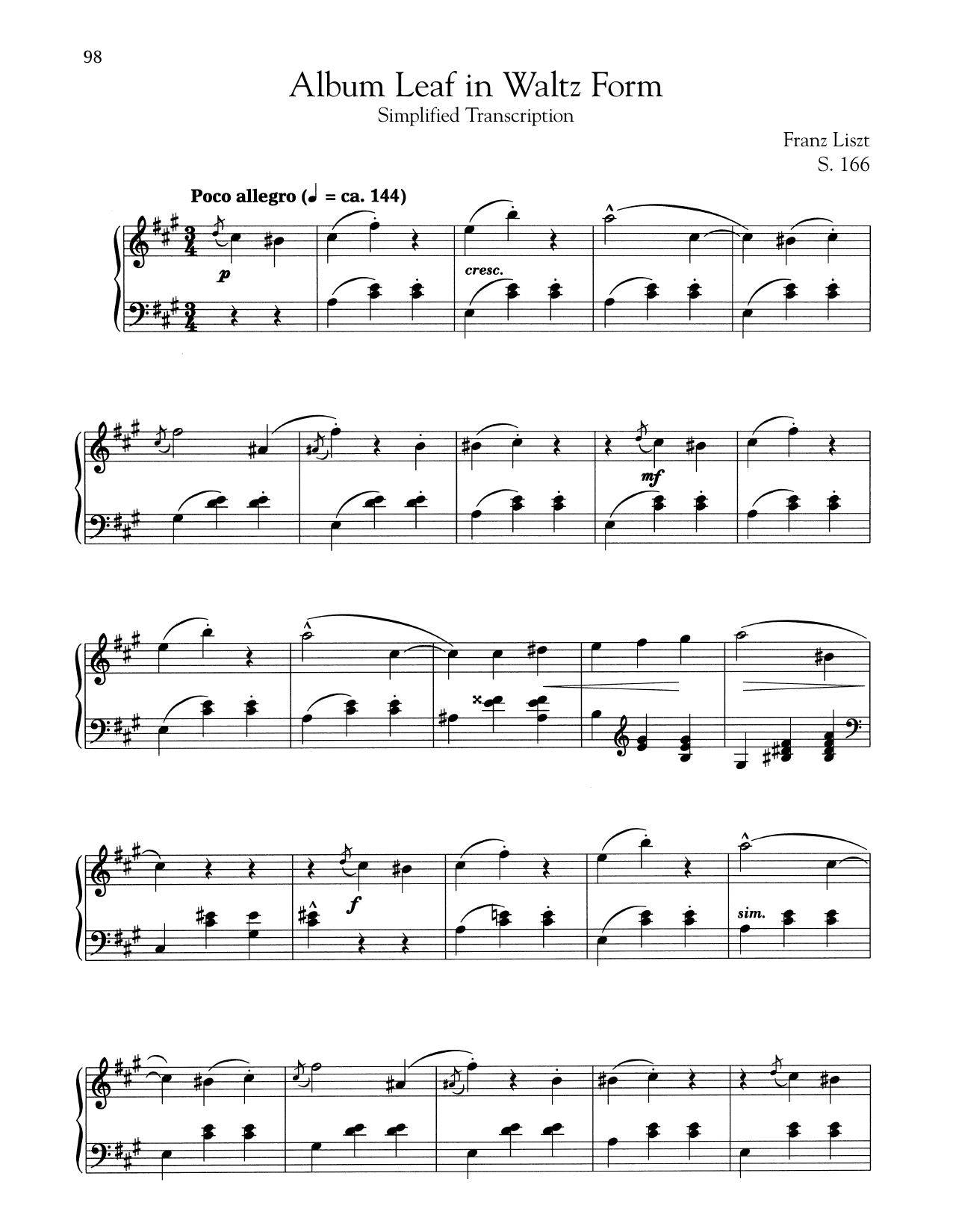 Learn to play Franz Liszt Album Leaf In Waltz Form (Simplified) sheet music for Piano Solo in minutes. Franz Liszt Album Leaf In Waltz Form (Simplified) sheet music notes and chords