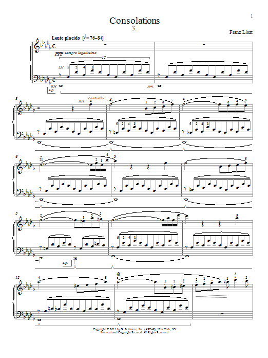 Franz Liszt Consolation No.3 sheet music notes and chords. Download Printable PDF.