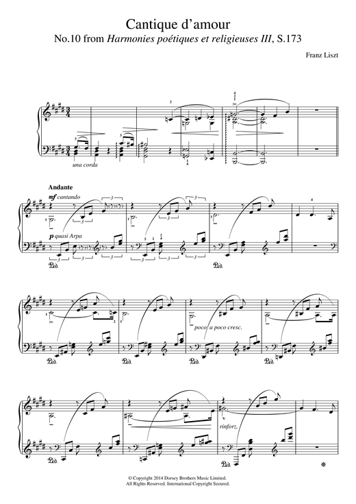 Learn to play Franz Liszt Harmonies Poétiques Et Réligieuses For Piano No.10: Cantique D'amour sheet music for Piano Solo in minutes. Franz Liszt Harmonies Poétiques Et Réligieuses For Piano No.10: Cantique D'amour sheet music notes and chords