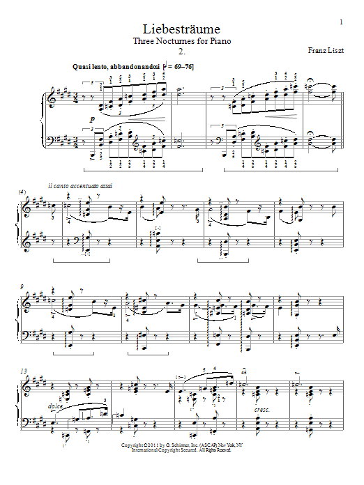 Franz Liszt Libestraum No. 2 sheet music notes and chords. Download Printable PDF.